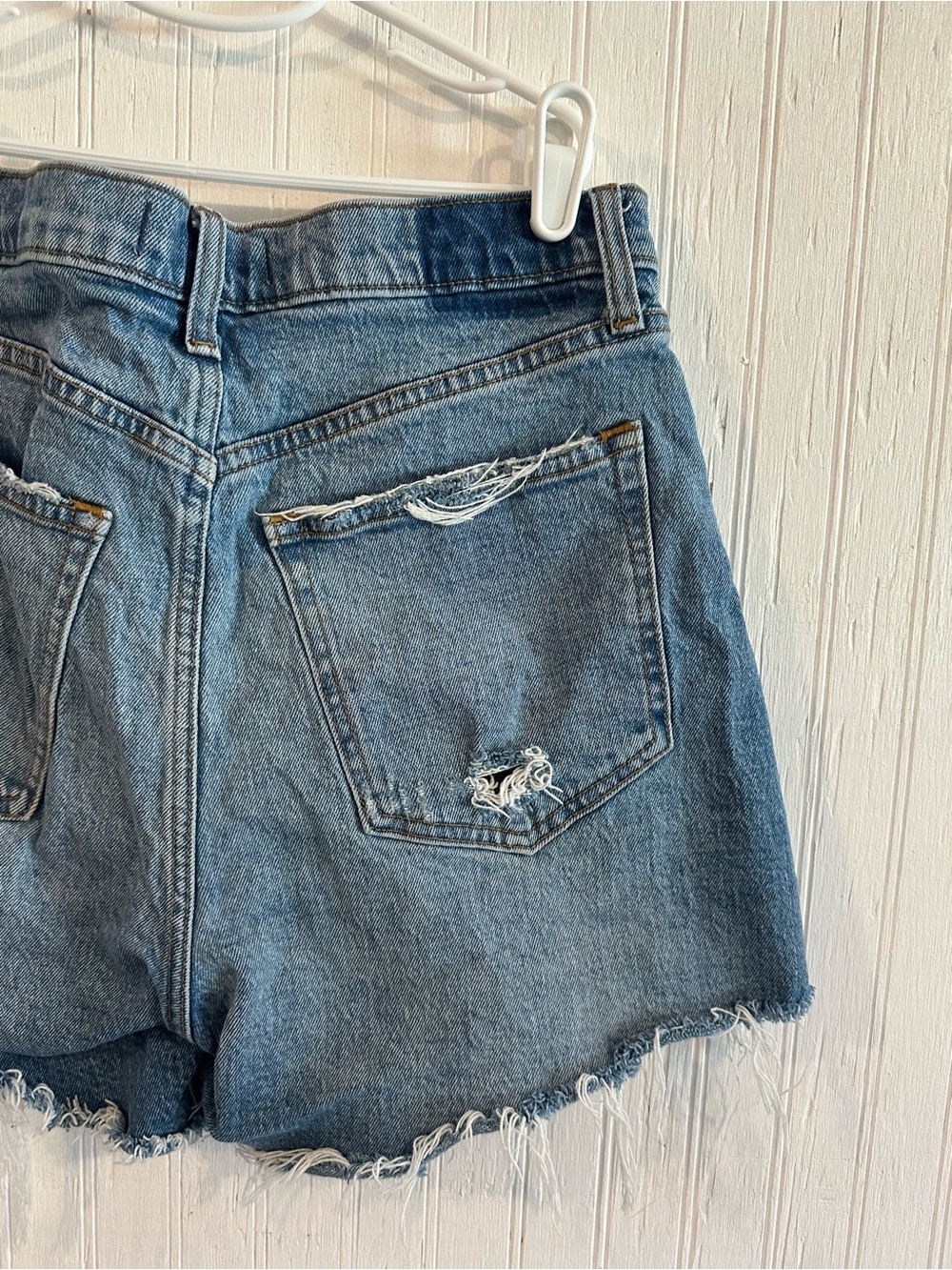 Abercrombie & Fitch Distressed High-Rise Denim Shorts - Blue - Picture 4 of 4